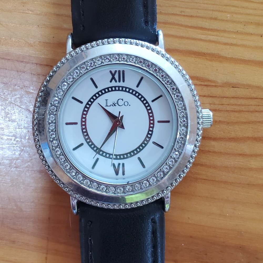 NEW Watch L & Co. Timepieces Navy Band Silver Face & Jewels
